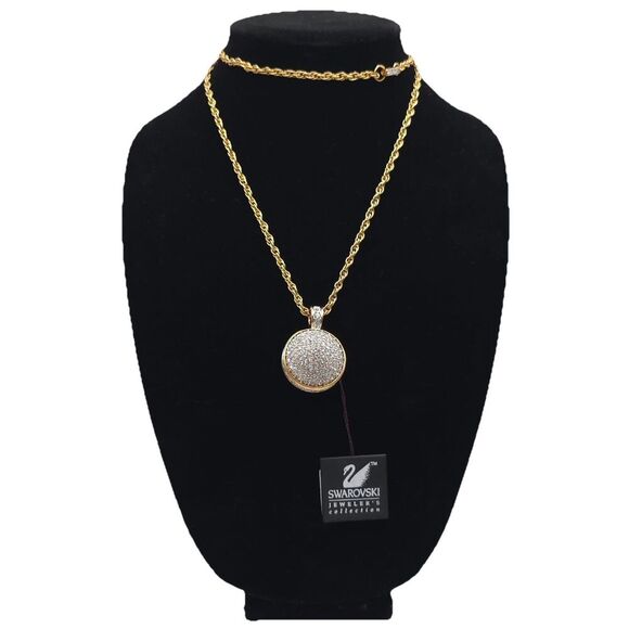 NWT Swarovski Pave Round Disco Ball Pendant Necklace Jeweler’s Collection